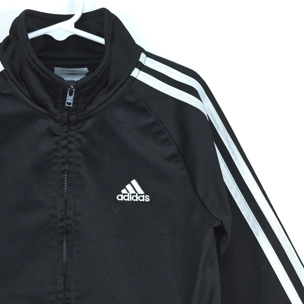 Adidas Tricot‎ Jacket Boys 6 Long Sleeve Big Logo 3 Stripe Center Activewear